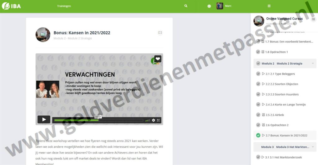 Op deze foto zie je Module 2: Strategie van de IBA coaching vastgoed cursus.