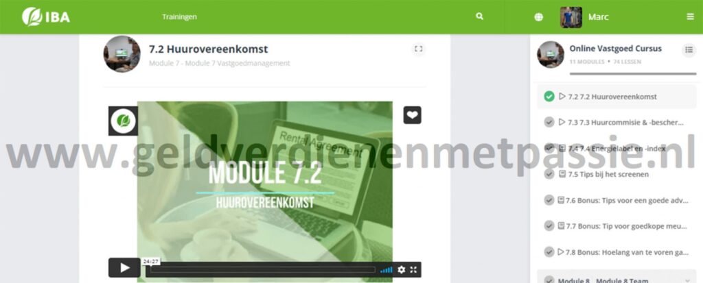 Op deze foto zie je Module 7: Vastgoedmanagement van de vastgoed cursus van iba coaching
