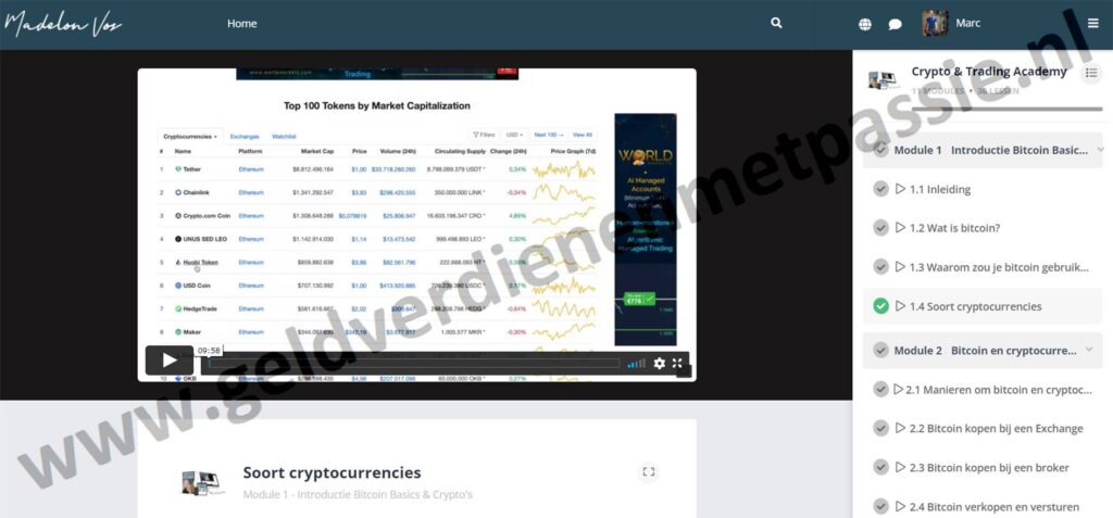 Op deze foto zie je Module 1 - Introductie Bitcoin Basics & Crypto's van de Crypto en Trading Academy