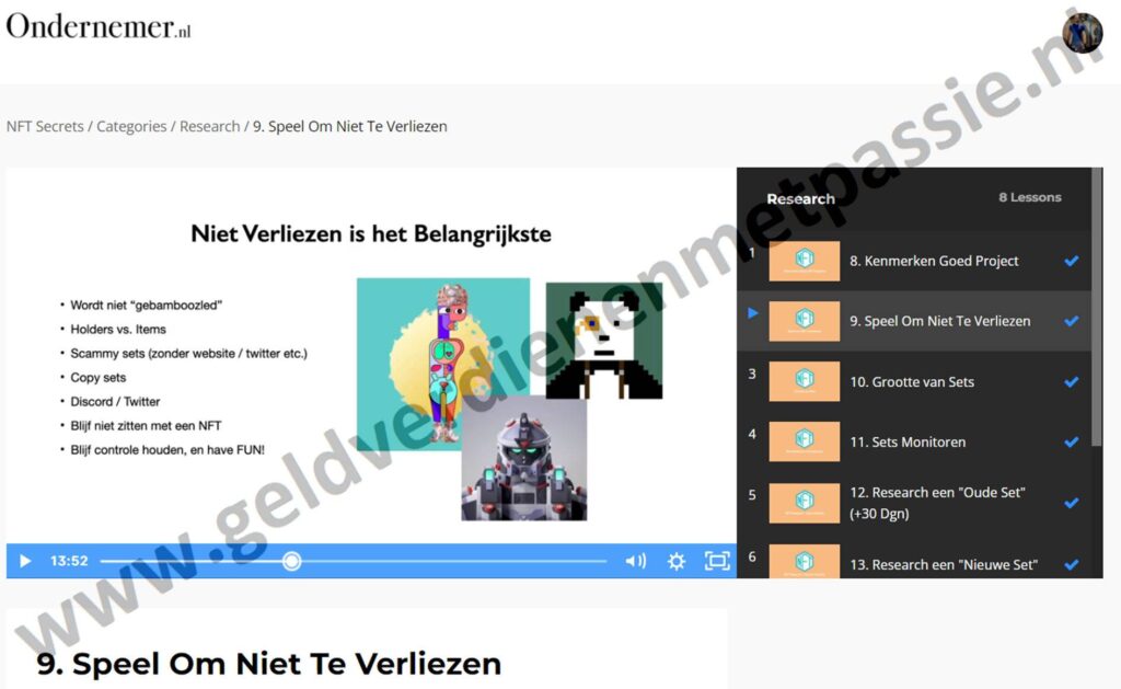 Op deze foto zie je Module 2: Research van NFT secrets