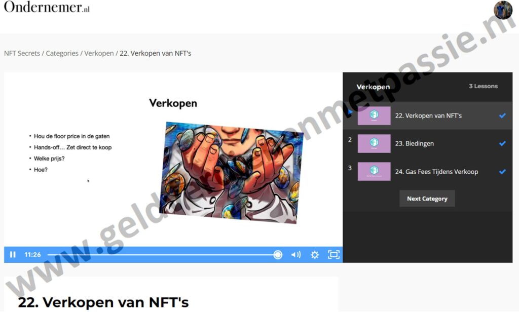 Op deze foto zie je Module 4: NFT’s Verkopen van NFT secrets