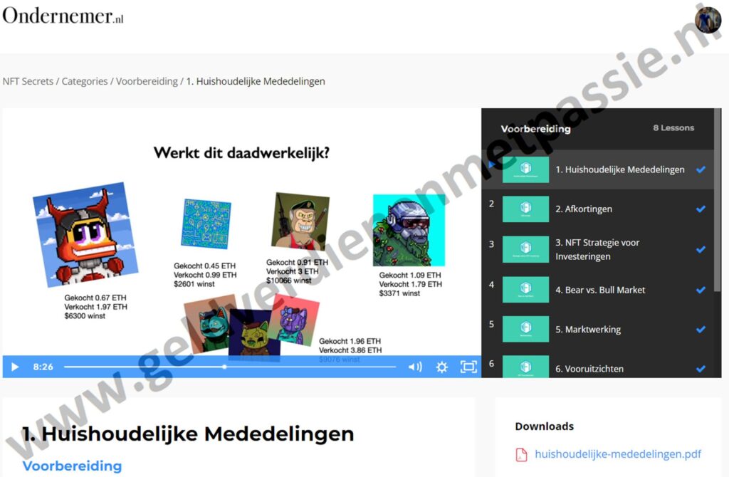 Op deze foto zie je #1. NFT Secrets van Mitchel van Duuren van mijn beste nft cursus