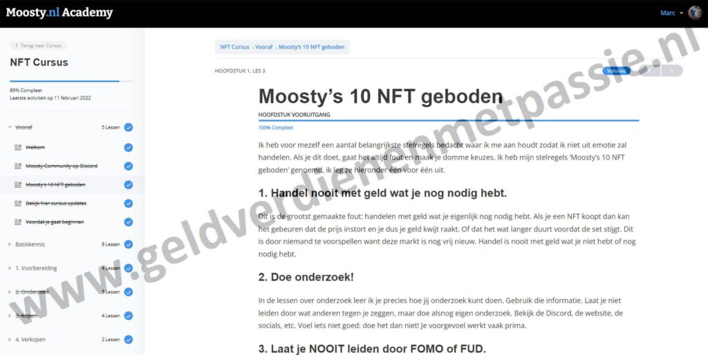 Op deze foto zie je Module 1: Vooraf van moosty's NFT cursus