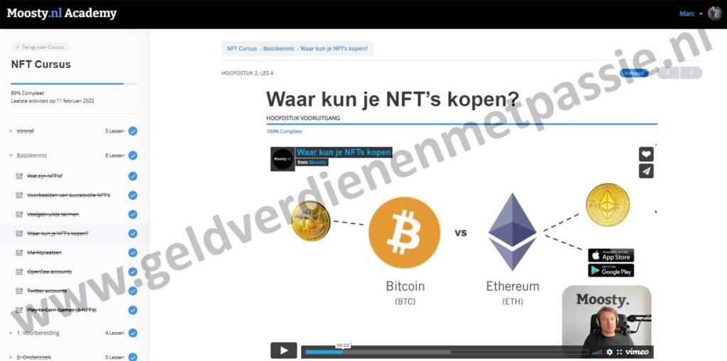 Op deze foto zie je Module 2: Basiskennis van Moosty's NFT cursus