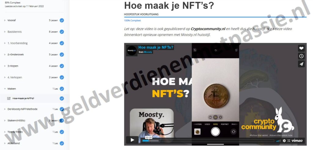 Op deze foto zie je Module 7: Maken van Moosy's NFT cursus