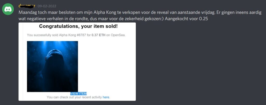 Op deze foto zie je een NFT Cursus resultaat
