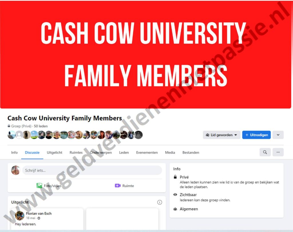 Op deze foto zie je Bonus #1 – Facebook Community van de Cash Cow University