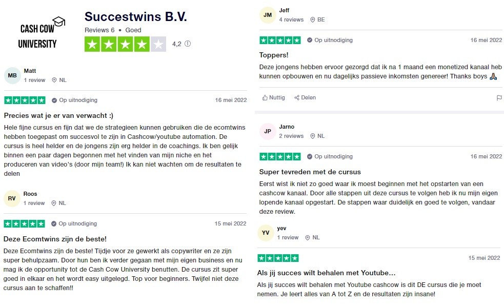 Op deze foto zie je Cash Cow University ervaringen van trustpilot