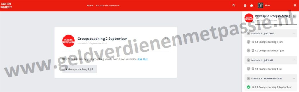 Op deze foto zie je Bonus #2 – Groepscoaching van de Cash Cow University