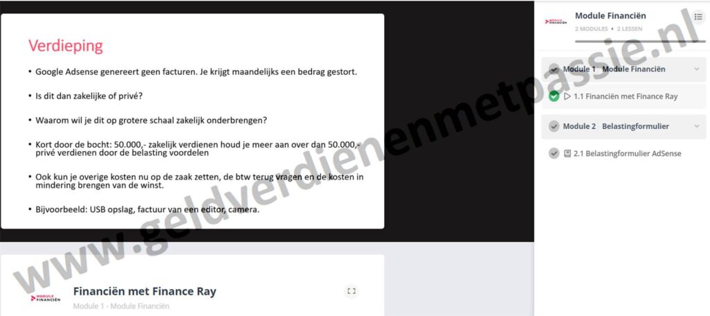 Op deze foto zie je Bonus 3 – Module financiën van de cash cow academy
