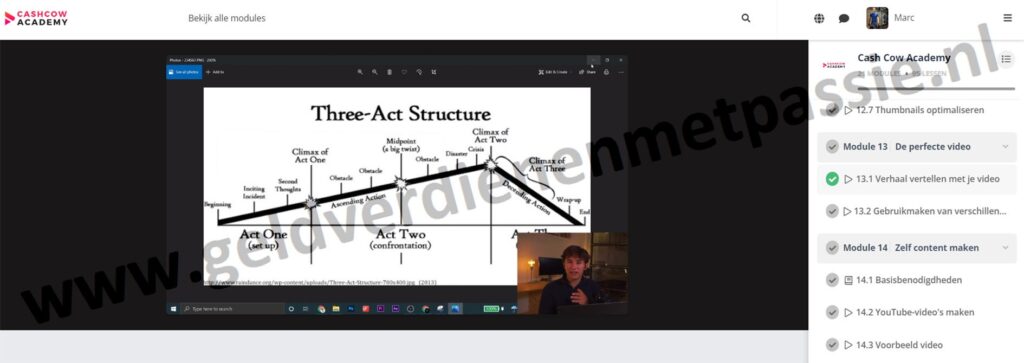 Op deze foto zie je Module 13: De perfecte video van de cash cow academy