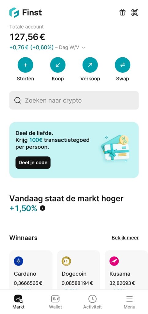 Op deze foto zie je de finst mobiele app