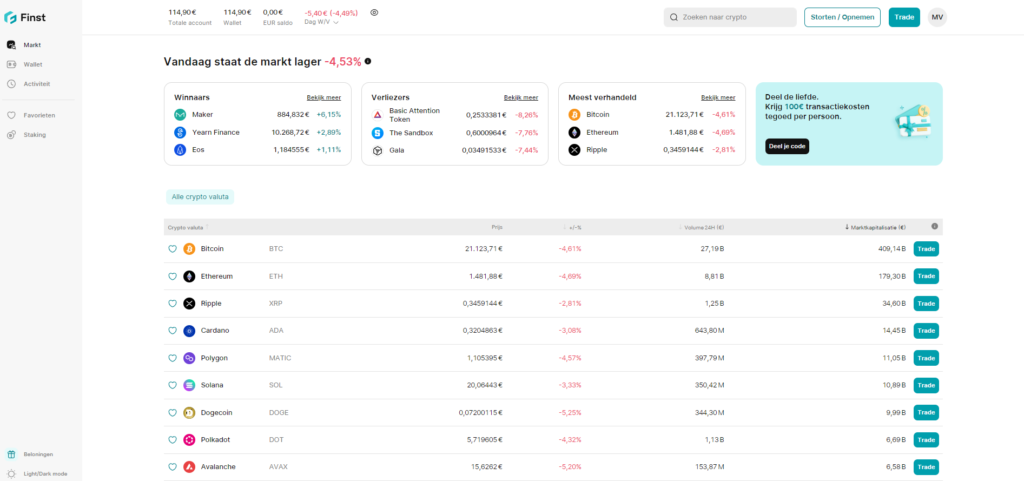 Op deze foto zie je de nummer #3 Finst van beste crypto broker