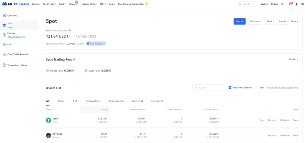 Op deze foto zie je mijn wallet van Mexc. Mijn #5 van beste crypto broker