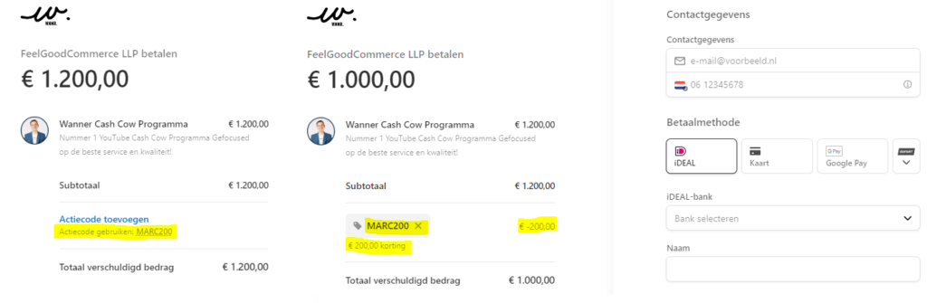 Op deze foto zie je de instructies voor de wanner aarts kortingscode