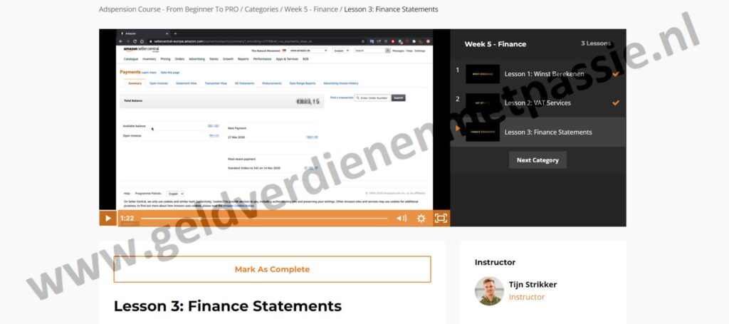 Op deze foto zie je Module #6 - Finance van de Amazon FBA-cursus