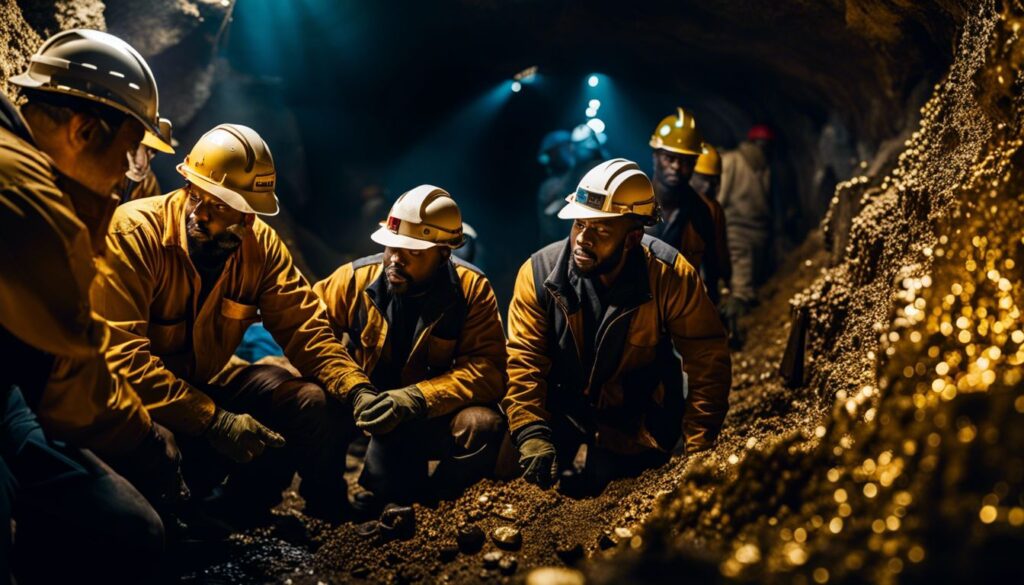 Op deze foto zie je mannen die goud aan het delven zijn