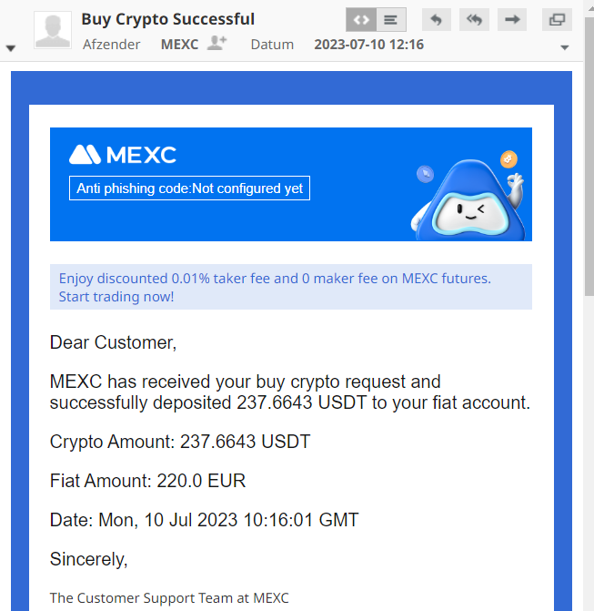 Op deze foto zie je Mexc exchange Betalingsmogelijkheden zoals IBAN