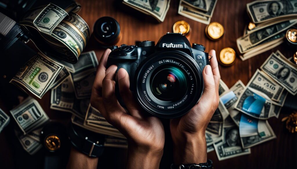 Op deze foto zie je een camera en geld als voorbeeld van geld verdienen met youtube