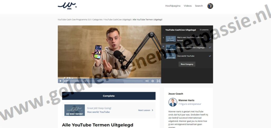Op deze foto zie je Module #2 - YouTube CashCow Uitgelegd van de Wanner Cash Cow (Wanner Aarts)