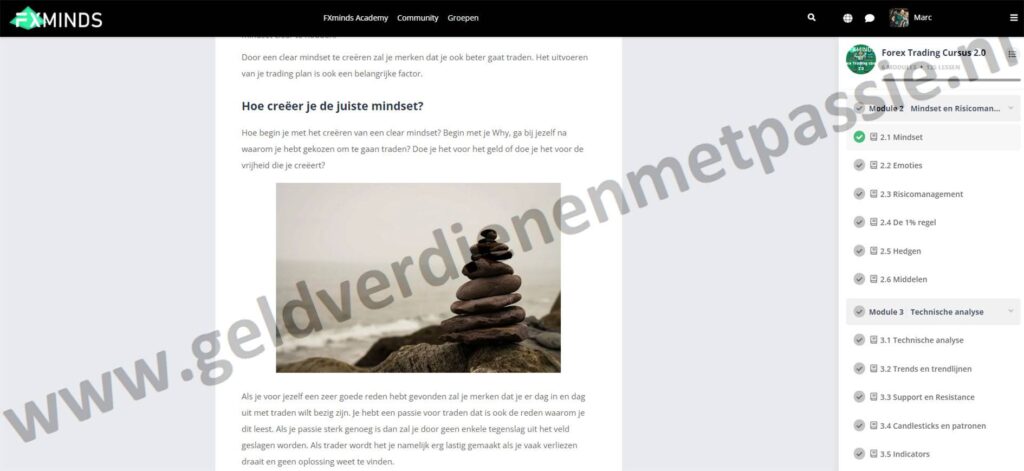 Op deze foto zie je Module #2: Mindset en Risicomanagement van de FXminds Academy 2.0 uit de FXminds Academy