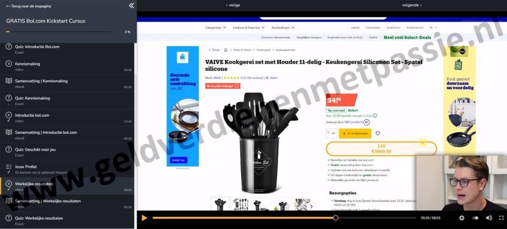 Op deze foto zie je module 1 van de GRATIS Bol.com Kickstart Cursus