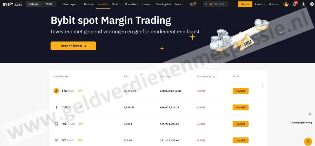 Op deze foto zie je de margin Trading van ByBit