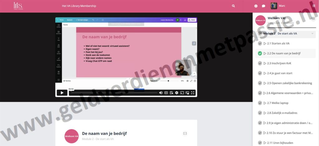 Op deze foto zie je de VA Library Membership. Mijn #2 van beste Virtual assistant opleiding