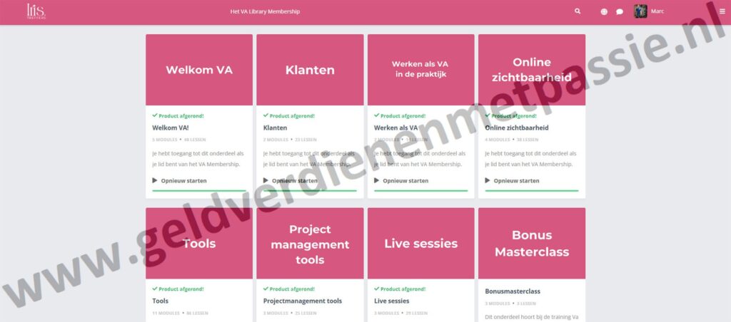 Op deze foto zie je de VA Library Membership. Mijn #2 van beste Virtual assistant opleiding
