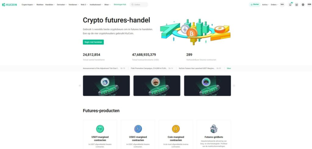 Op deze foto zie je Kucoin Exchange waar je kan handelen in crypto futures