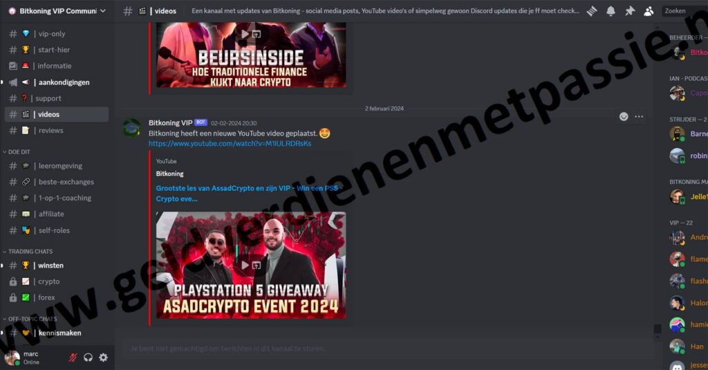 Op deze foto zie je Bitkoning VIP Community. Mijn #2 van beste crypto signalen