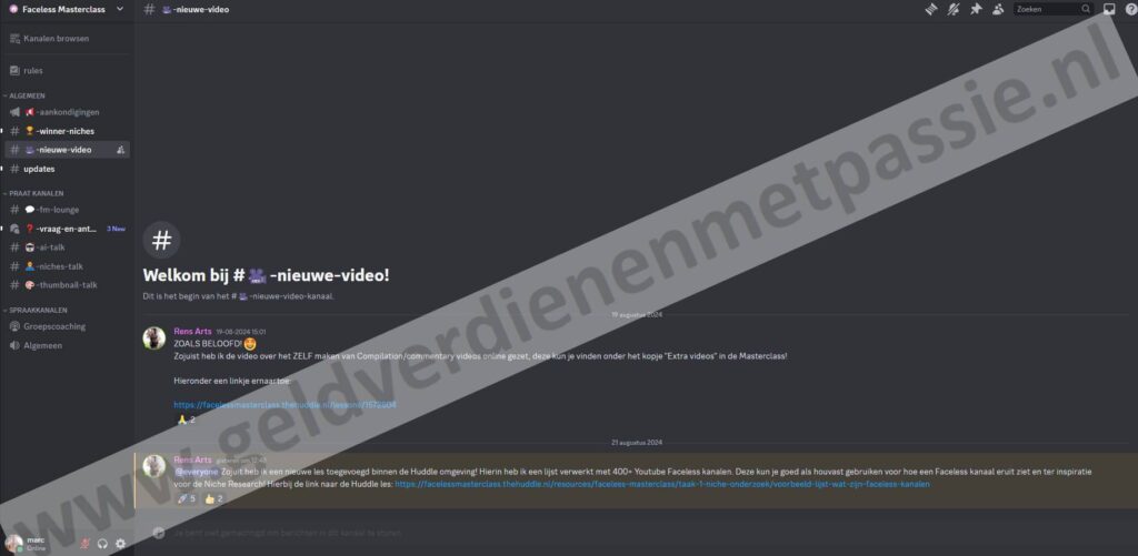 Op deze foto zie je de Bonus 1 – Faceless Masterclass Discord Community van de Faceless Masterclass (Rens Arts)