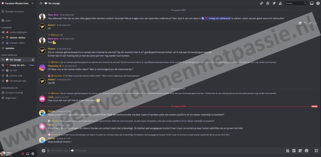 Op deze foto zie je de Bonus 1 – Faceless Masterclass Discord Community van de Faceless Masterclass (Rens Arts)