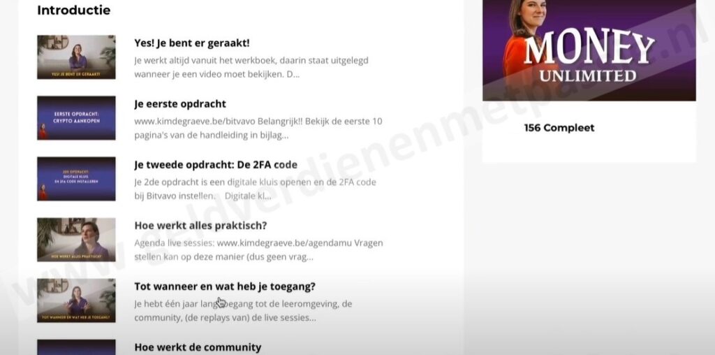 Op deze foto zie je de cursus omgeving van de Money Unlimited