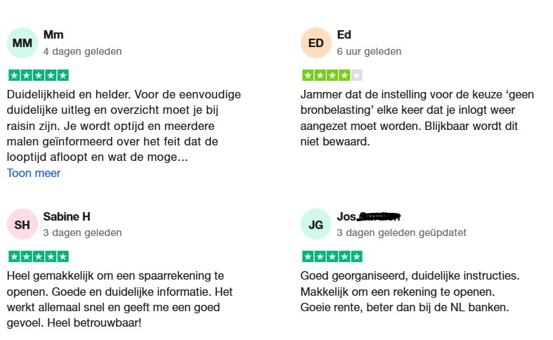 Op deze foto zie je Raisin trustpilot ervaringen