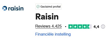 Op deze foto zie je Raisin trustpilot cijfer