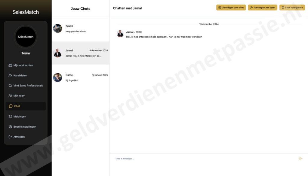 Op deze foto zie je het dashboard van SalesMatch