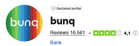 Op deze foto zie je het bunq trustpilot cijfer